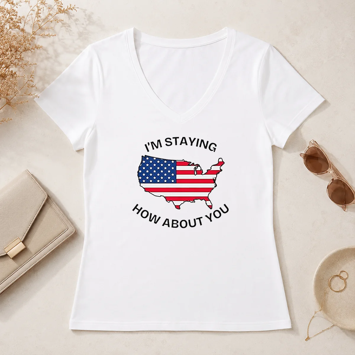 Funny Hot United States I'M Staying V-Neck Shirt Funny Hot United States I'M Staying V-Neck Shirt