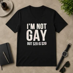 Funny Humorous Quote I Am Not Gay But 20 Dollars Is 20 Dollars V-Neck Shirt