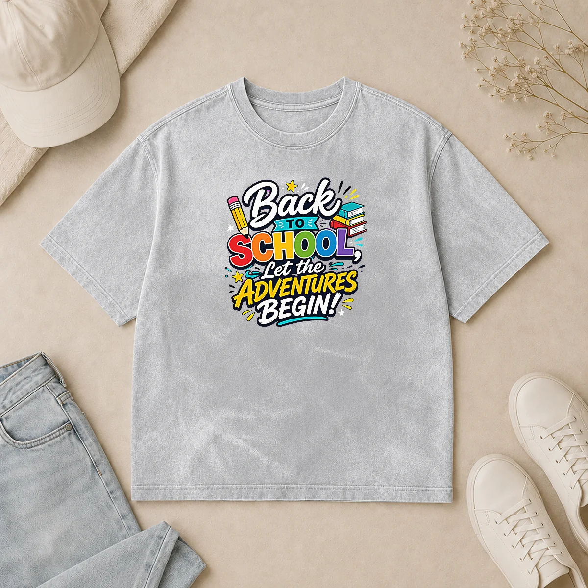 Funny Nice Back To School Adventures Typography Washed T Shirt Funny Nice Back To School Adventures Typography Washed T-Shirt