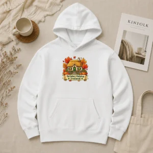 Funny Nice October Holiday Ireland Cozy Cottage Pixel Hoodie