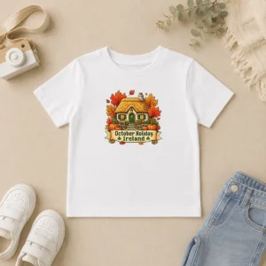 Funny Nice October Holiday Ireland Cozy Cottage Pixel Kids T-Shirt