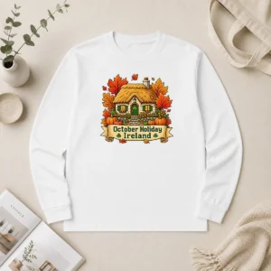 Funny Nice October Holiday Ireland Cozy Cottage Pixel Long Sleeve Shirt