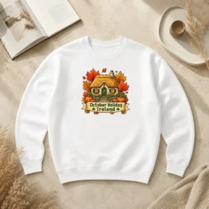 Funny Nice October Holiday Ireland Cozy Cottage Pixel Sweater
