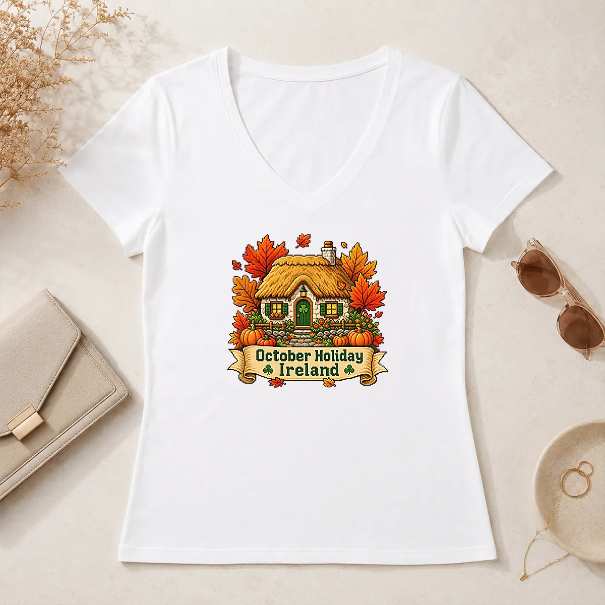 Funny Nice October Holiday Ireland Cozy V-Neck Shirt Funny Nice October Holiday Ireland Cozy V-Neck Shirt