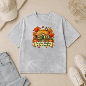 Funny Nice October Holiday Ireland Cozy Cottage Pixel Washed T-Shirt