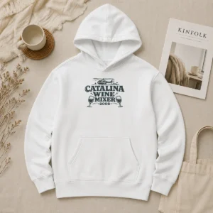 Funny Official Catalina Wine Mixer Hoodie in charcoal gray with front pocket and adjustable drawstring hood
