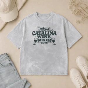 Funny Official Catalina Wine Mixer washed t shirt in light gray with vintage style print