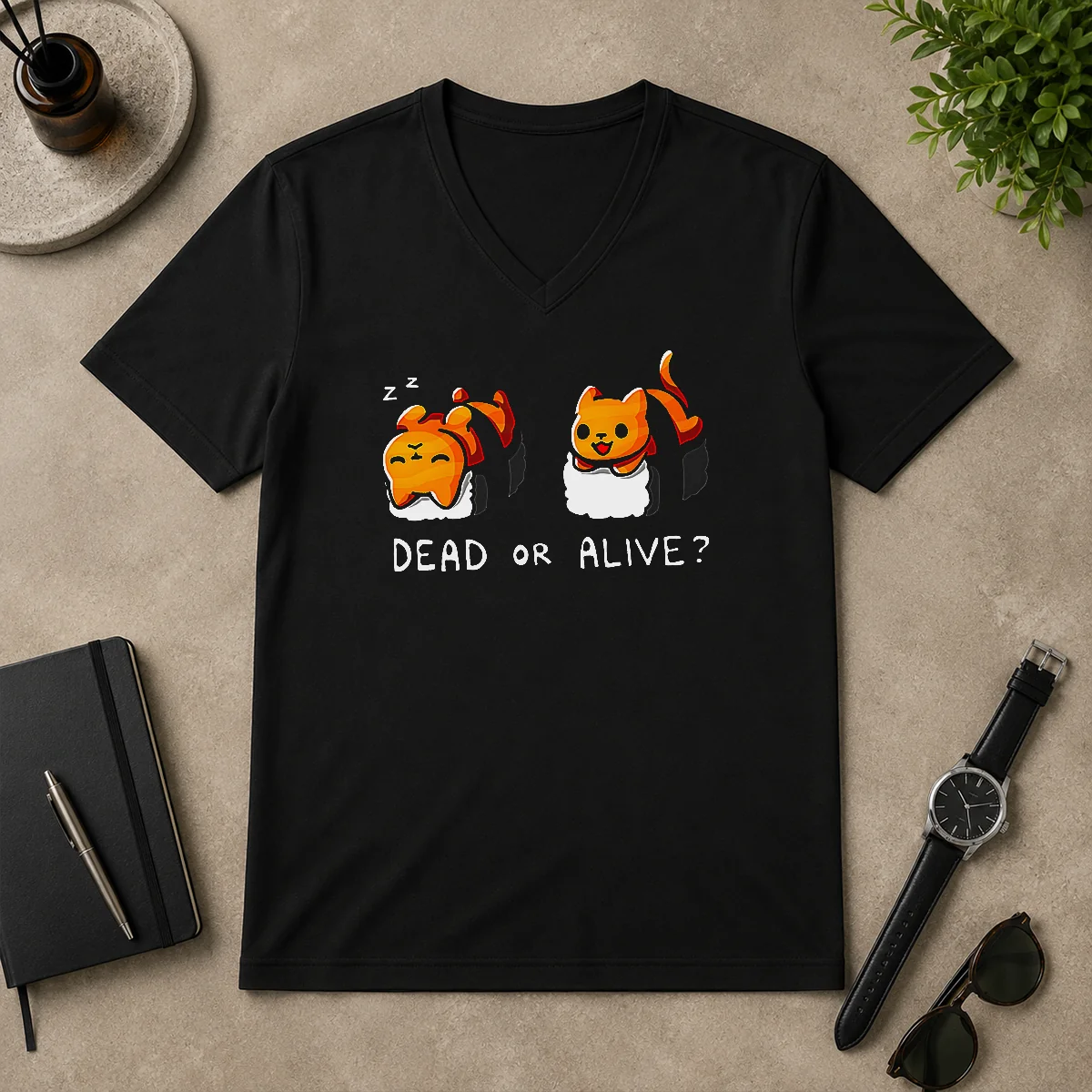 Funny Original Sushicat Dead Or Alive V-Neck Shirt Funny Original Sushicat Dead Or Alive V-Neck Shirt