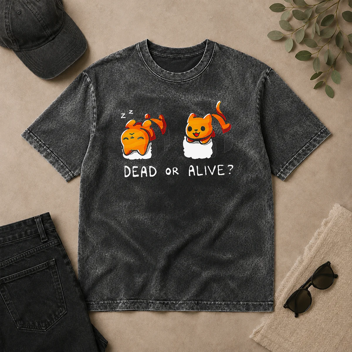 Funny Original Sushicat Dead Or Alive Washed T Shirt Funny Original Sushicat Dead Or Alive Washed T-Shirt