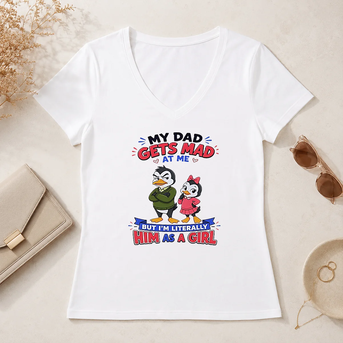 Funny Penguin My Dad Gets Mad V-Neck Shirt Funny Penguin My Dad Gets Mad V-Neck Shirt