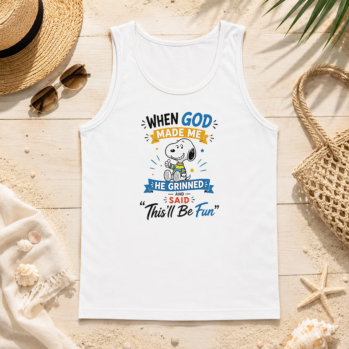 Funny Snoopy Peanuts When God Made Me He Grinned And Said Thisll Be Fun Tank Top Funny Snoopy Peanuts When God Made Me He Grinned And Said Thisll Be Fun Tank Top