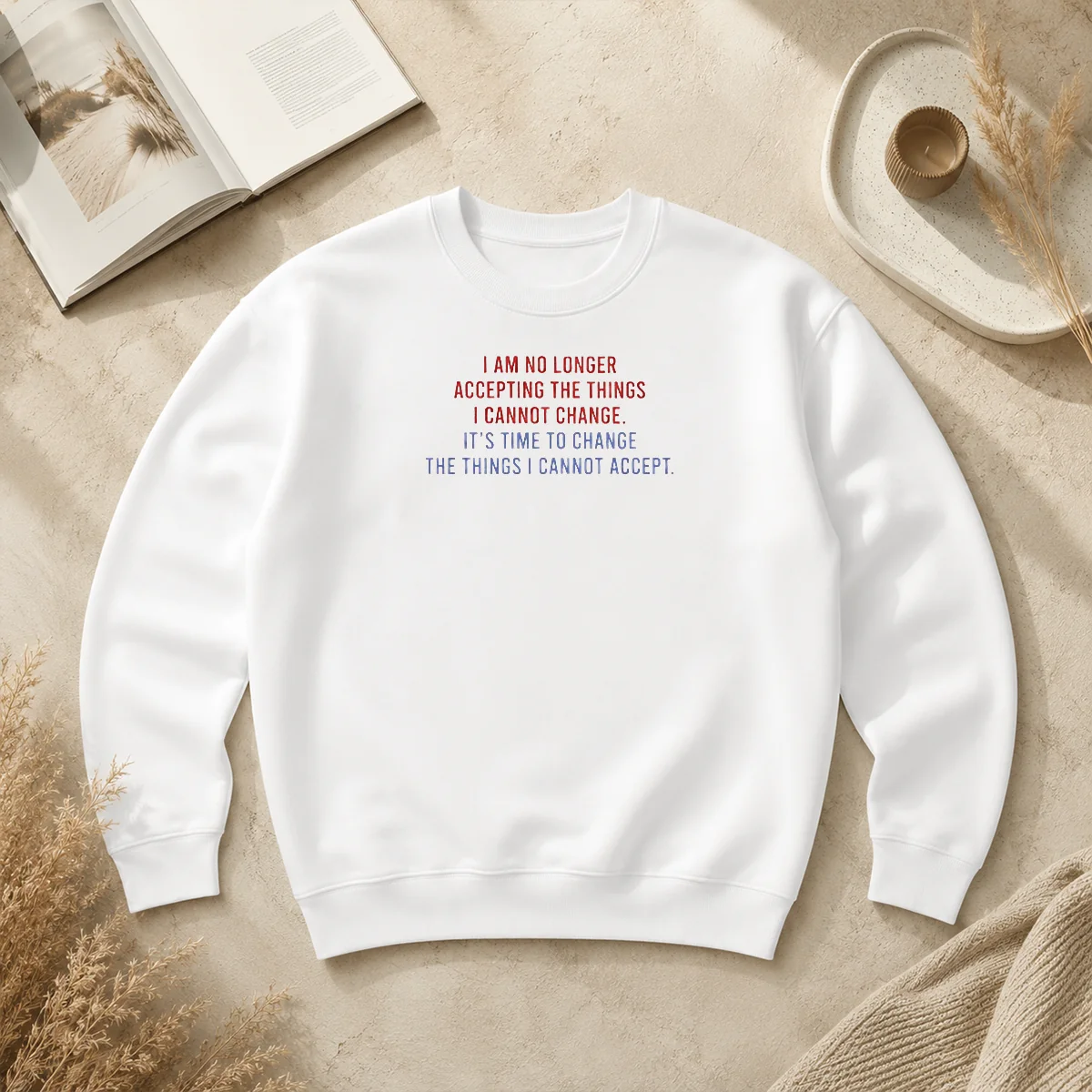 Good Awesome I Am No Longer Accepting The Things I Cannot Change Its Time To Change Sweater Good Awesome I Am No Longer Accepting The Things I Cannot Change Its Time To Change sweater in charcoal gray with bold white text