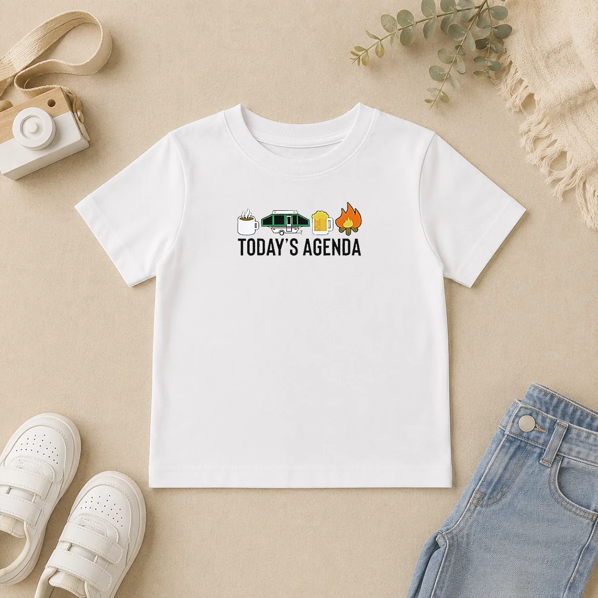 Good Funny Camping Coffee Pop Up Camper Beer Campfire Today'S Agenda Kids T Shirt Good Funny Camping Coffee Pop Up Camper Beer Campfire Today'S Agenda Kids T-Shirt