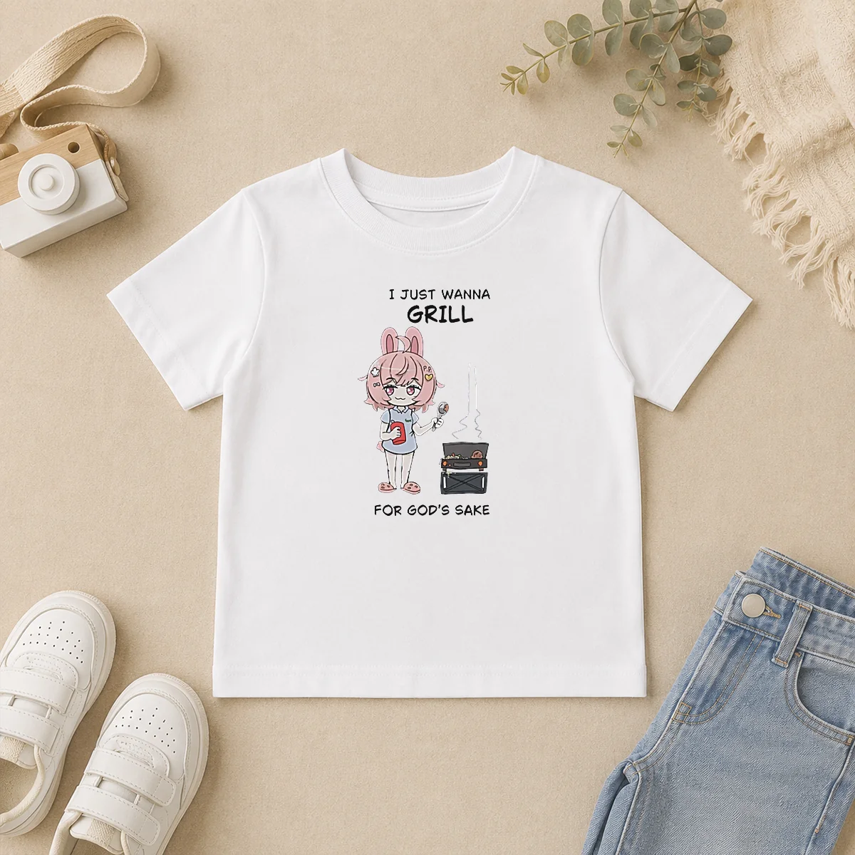 Good I Just Wanna Grill For God'S Sake Anime Bunny Girl Kids T Shirt Good I Just Wanna Grill For God'S Sake Anime Bunny Girl Kids T-Shirt