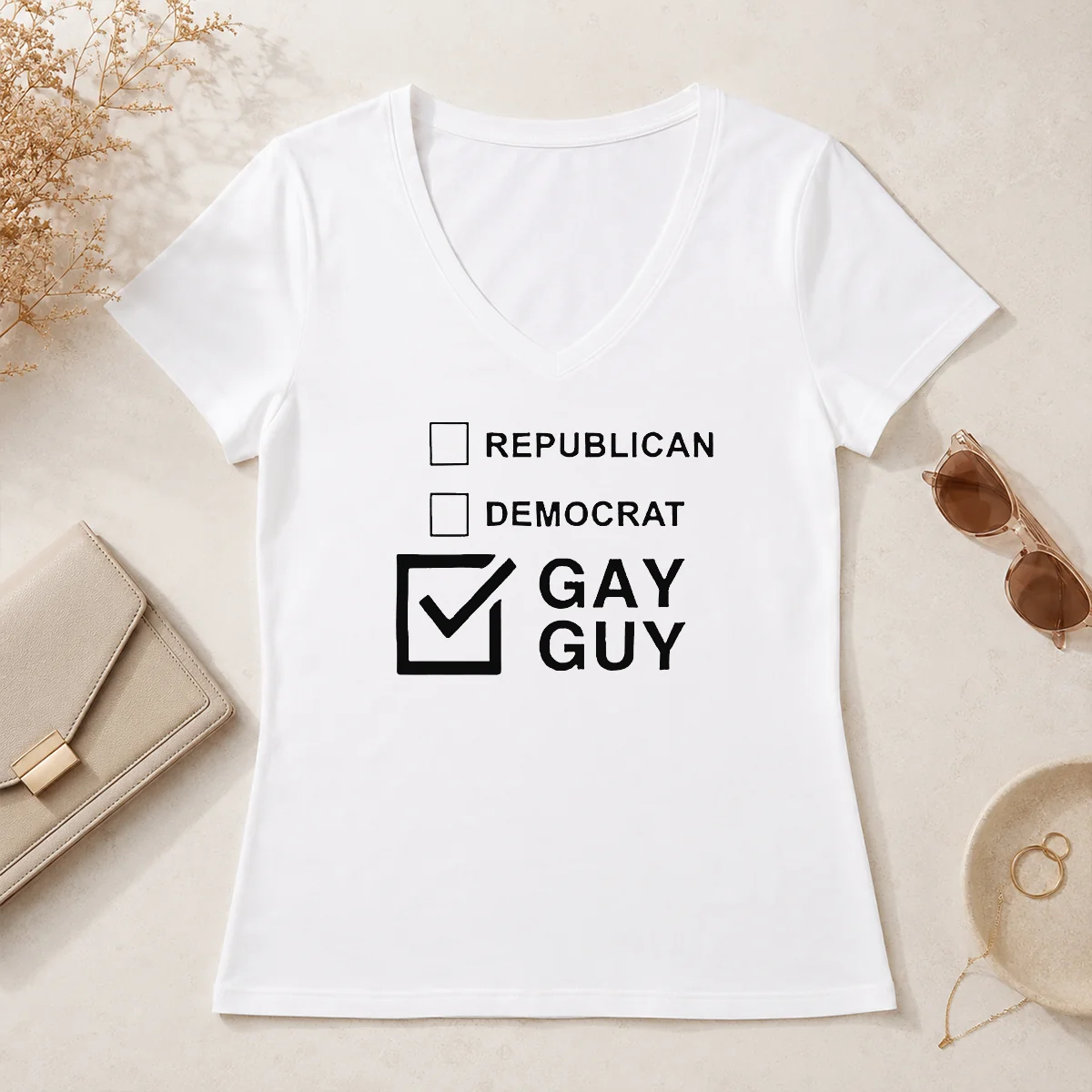 Happy Nice Gay Guy Republican Democrat V-Neck Shirt Happy Nice Gay Guy Republican Democrat V-Neck Shirt