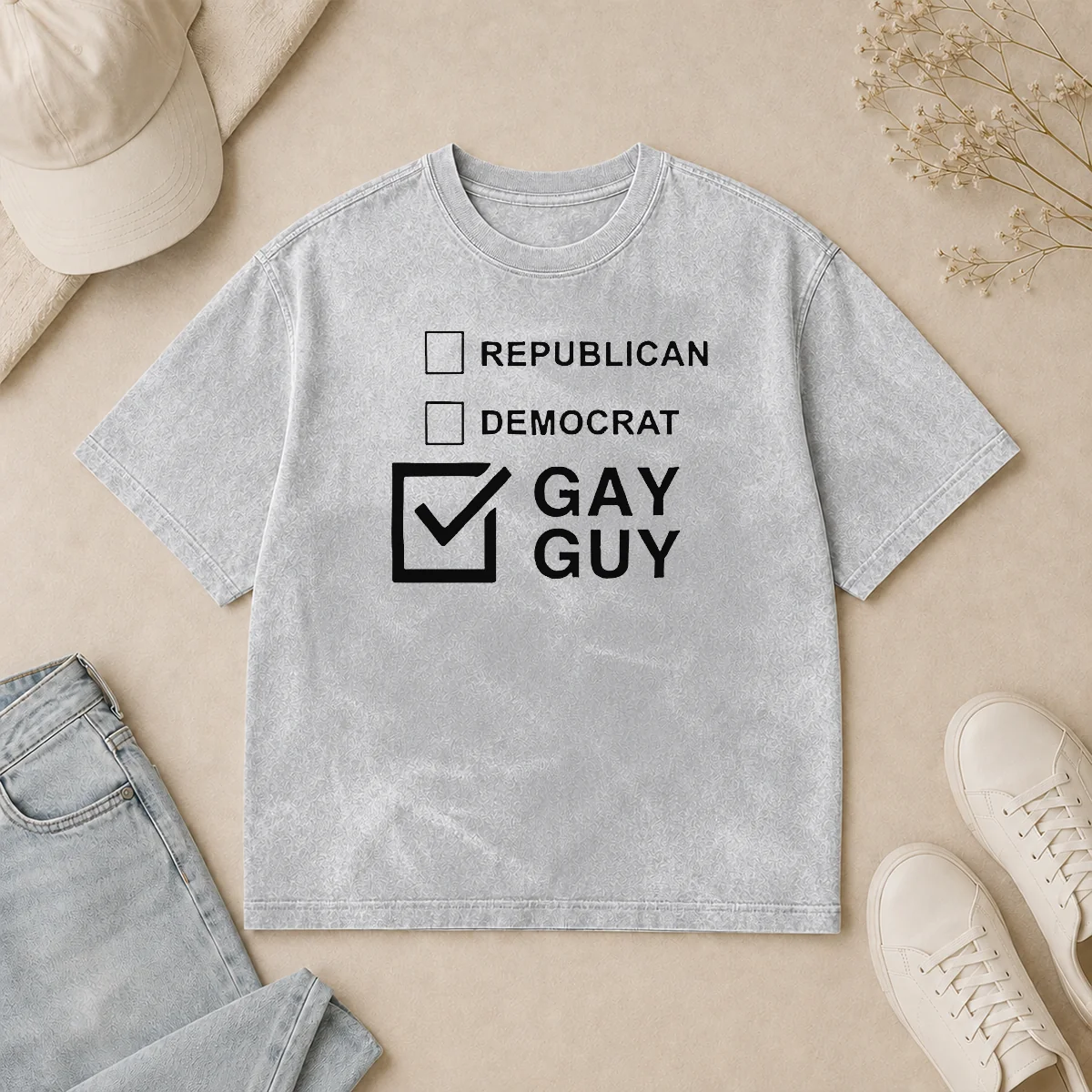 Happy Nice Gay Guy Republican Democrat Ballot Election Checkbox Humor Washed T Shirt Happy Nice Gay Guy Republican Democrat Ballot Election Checkbox Humor Washed T-Shirt