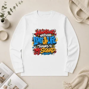 Heartbeat Watching Level Up Life Squad Graffiti Long Sleeve Shirt