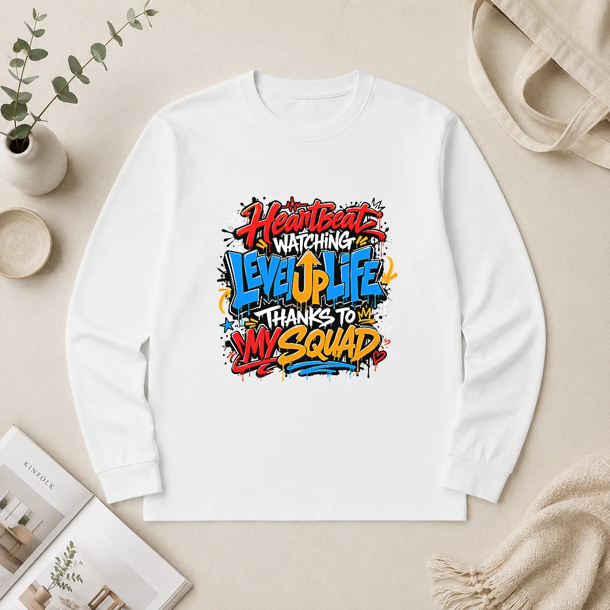 Heartbeat Watching Level Up Life Squad Graffiti Long Sleeve Shirt Heartbeat Watching Level Up Life Squad Graffiti Long Sleeve Shirt