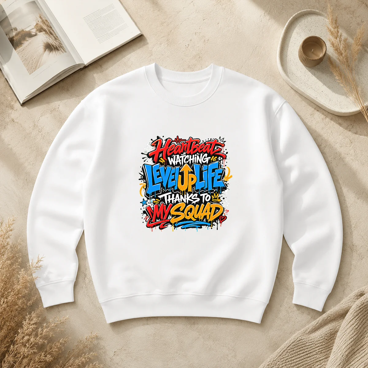 Heartbeat Watching Level Up Life Squad Graffiti Sweater Heartbeat Watching Level Up Life Squad Graffiti Sweater