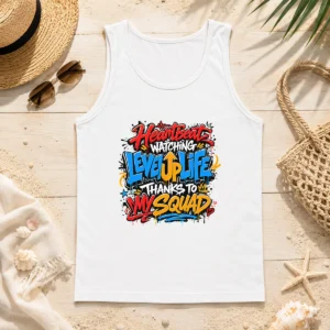 Heartbeat Watching Level Up Life Squad Graffiti Tank Top
