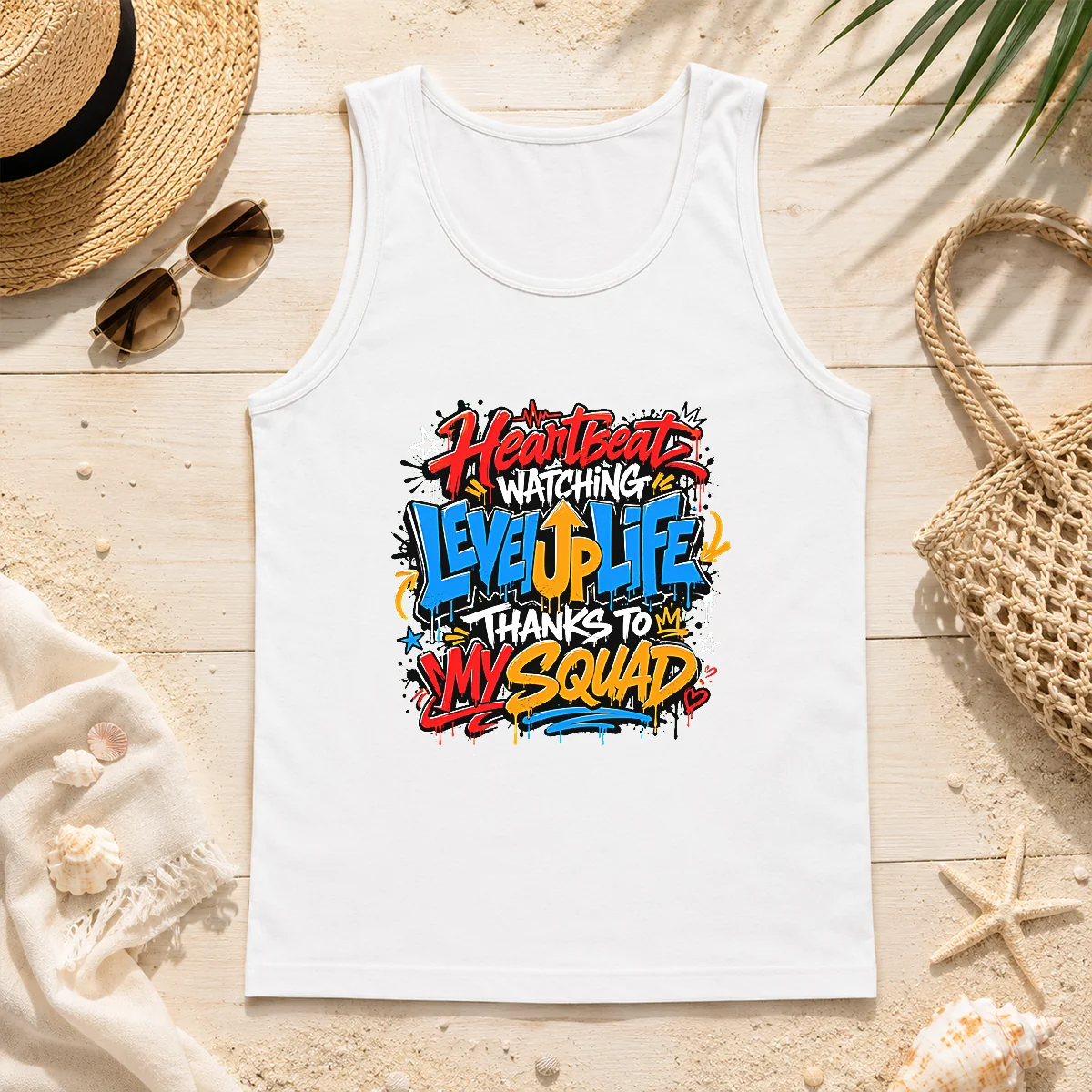 Heartbeat Watching Level Up Life Squad Graffiti Tank Top Heartbeat Watching Level Up Life Squad Graffiti Tank Top