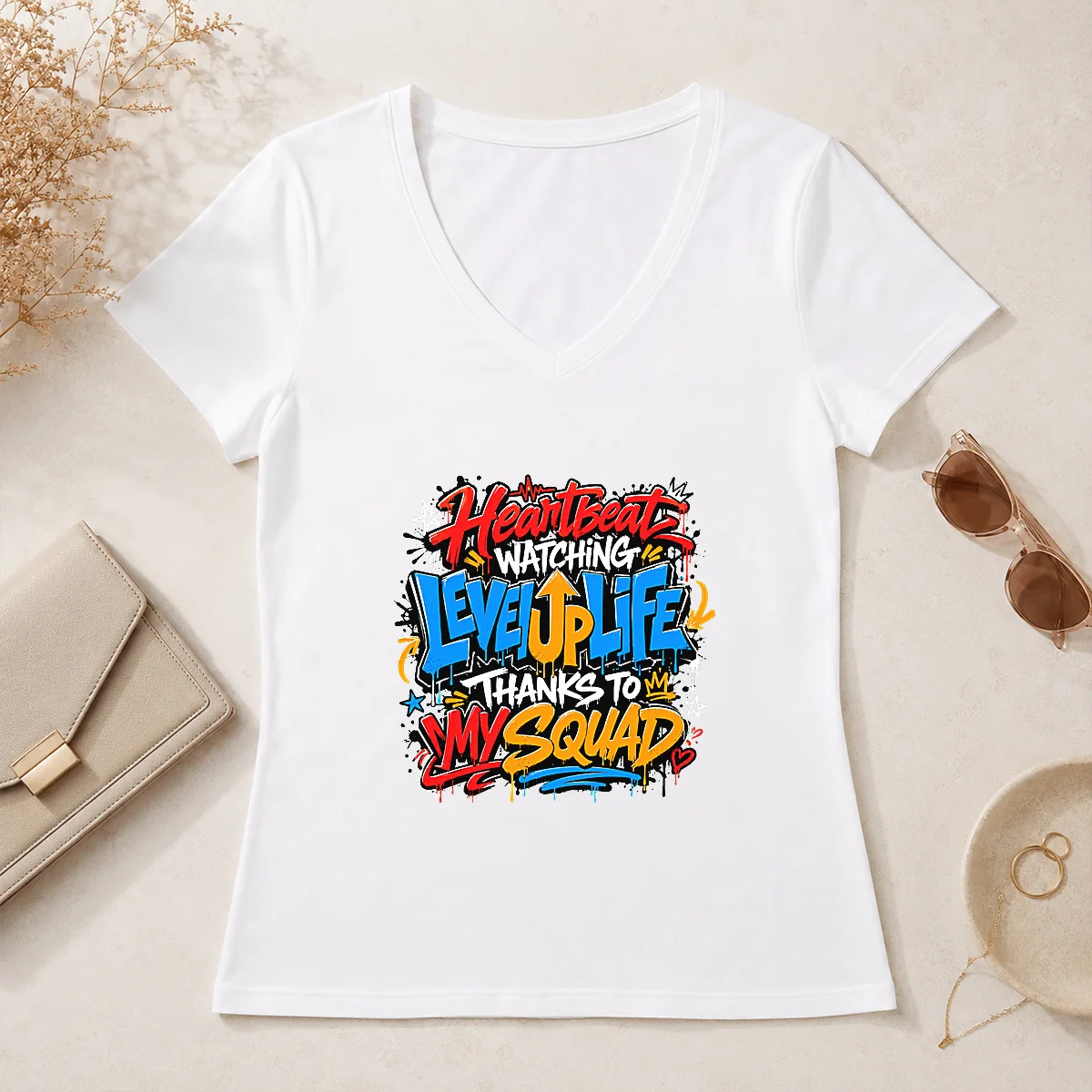 Heartbeat Watching Level Up Life Squad V-Neck Shirt Heartbeat Watching Level Up Life Squad V-Neck Shirt