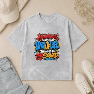 Heartbeat Watching Level Up Life Squad Graffiti Washed T-Shirt