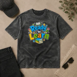 Hot Back To School Ready To Learn Typography Washed T-Shirt