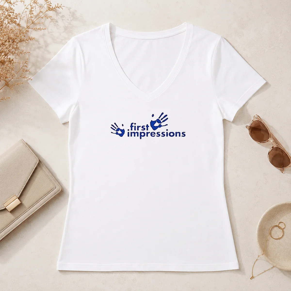 Hot First Impressions Handprint Logo V-Neck Shirt Hot First Impressions Handprint Logo V-Neck Shirt