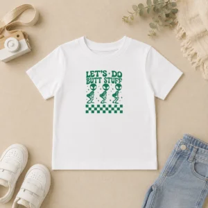 Hot Funny Aliens Let'S Do Butt Stuff Checkerboard Novelty Meme Kids T Shirt featuring colorful alien graphic on a comfortable kids tee