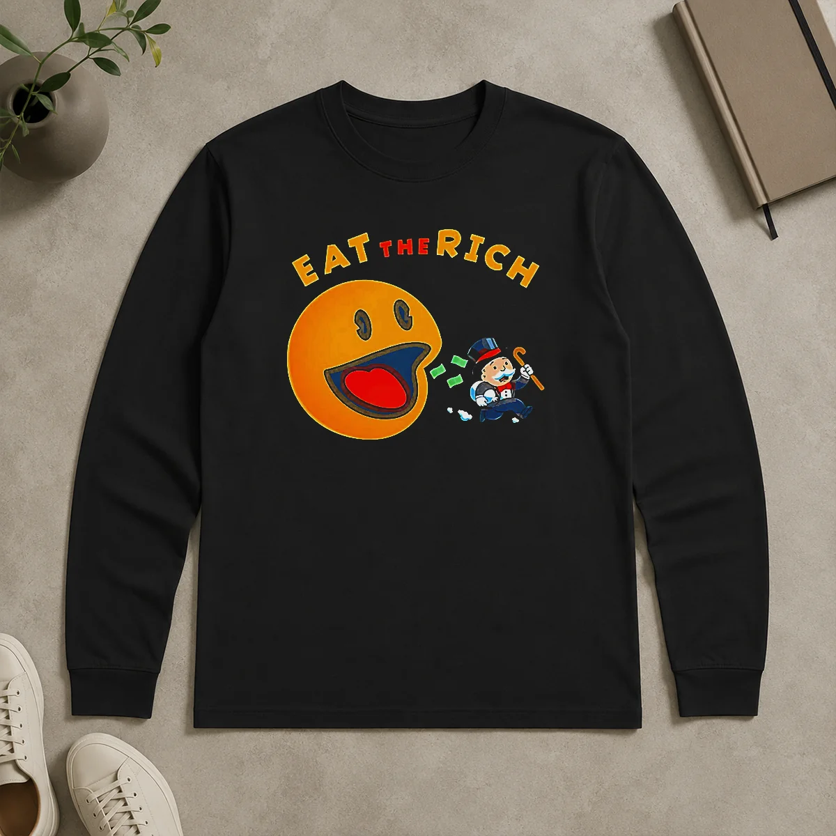 Hot Funny Pac Man Eat The Rich Long Sleeve Shirt Hot Funny Pac Man Eat The Rich Long Sleeve Shirt