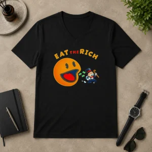 Hot Funny Pac Man Eat The Rich V-Neck Shirt