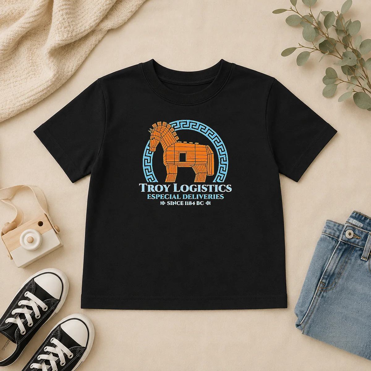 Hot Funny Troy Logistics Especial Deliveries Since 1184 BC Kids T Shirt Hot Funny Troy Logistics Especial Deliveries Since 1184 BC kids t shirt with humorous ancient delivery print