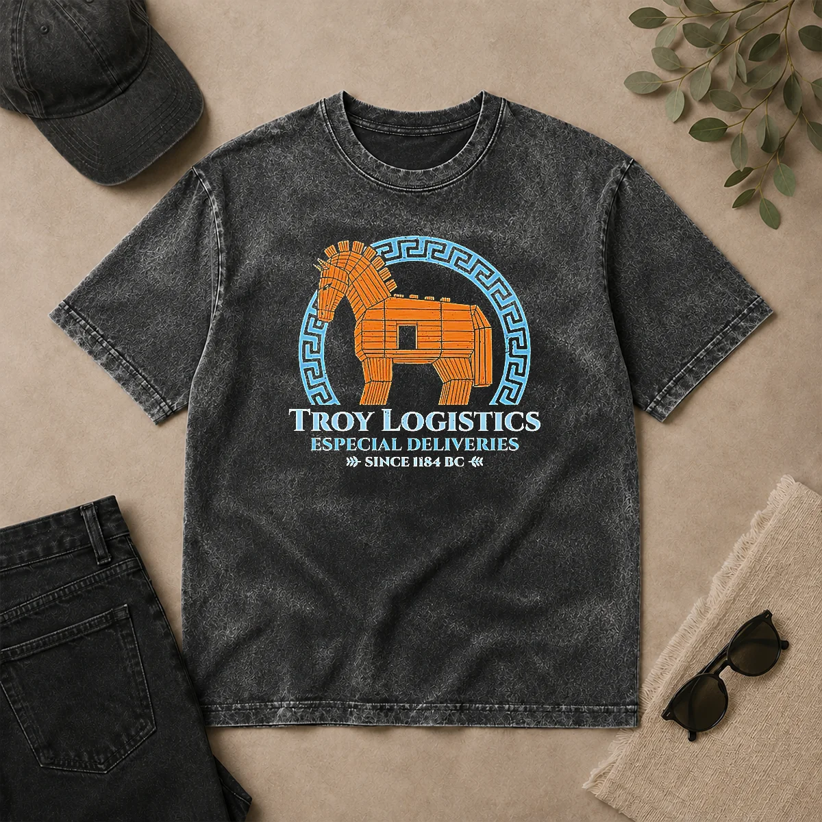 Hot Funny Troy Logistics Especial Deliveries Since 1184 BC Washed T Shirt Hot Funny Troy Logistics Especial Deliveries Since 1184 BC Washed T-Shirt