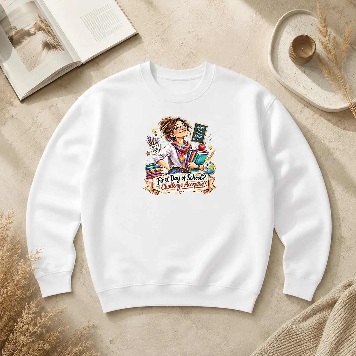 Hot Good Humorous Watercolor First Day Of School Teacher For Woman Sweater Hot Good Humorous Watercolor First Day Of School Teacher For Woman Sweater featuring colorful watercolor text on a cozy women's sweater