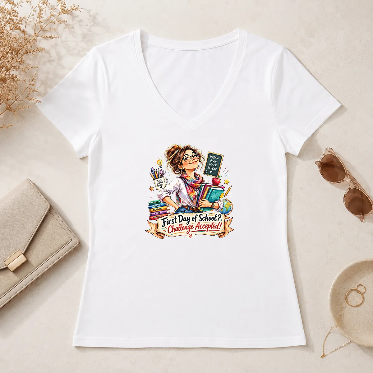 Hot Good Humorous Watercolor First Day V-Neck Shirt Hot Good Humorous Watercolor First Day V-Neck Shirt