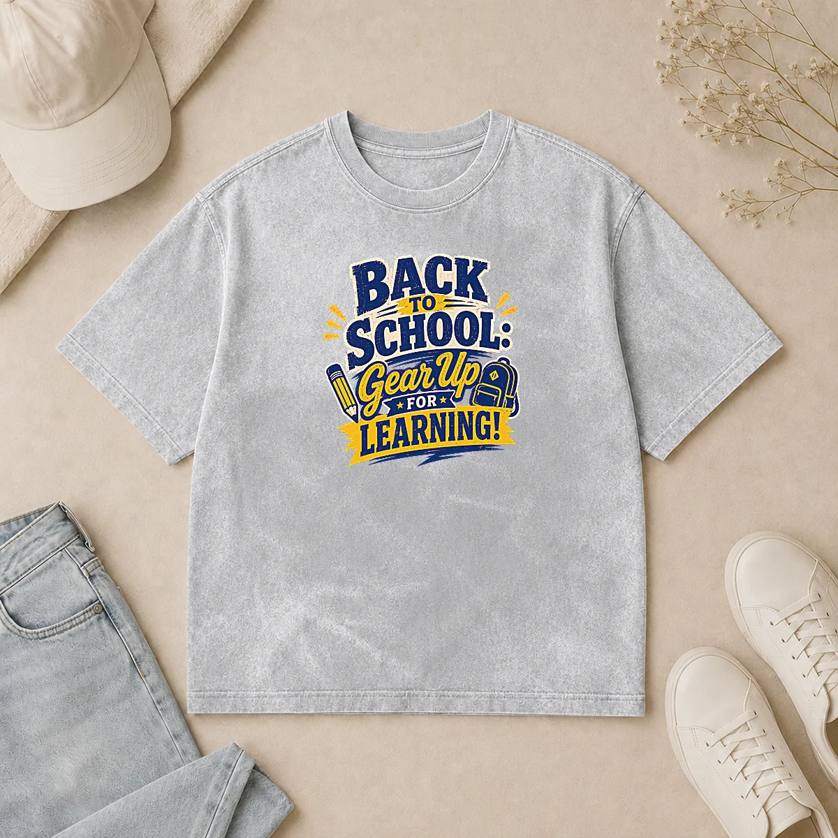 Hot Original Back To School Gear Up For Learning Retro Distressed Washed T Shirt Hot Original Back To School Gear Up For Learning Retro Distressed Washed T-Shirt