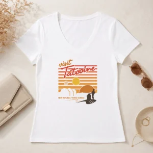 Hot Original Visit Tatooine Travel Bureau V Neck Shirt in black with white graphic print