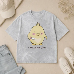 Hot Premium Yellow Chick Holding Knife I Am At My Limit Washed T Shirt in soft yellow fabric with distressed texture
