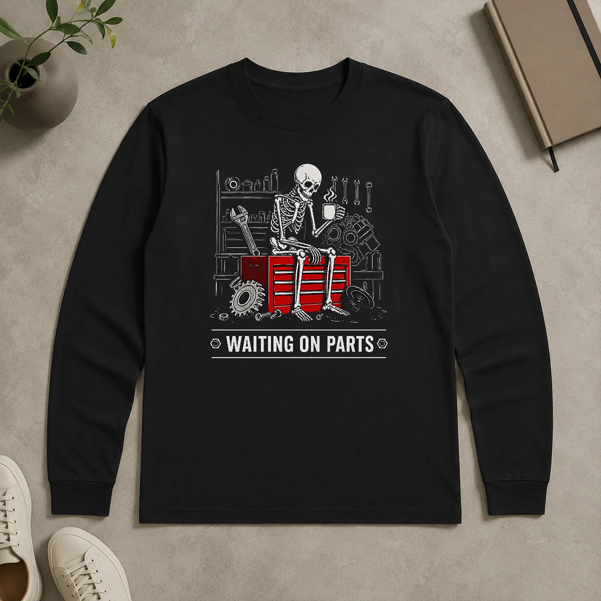 Hot Pretty Waiting On Parts Skeleton Mechanic Humor Long Sleeve Shirt Hot Pretty Waiting On Parts Skeleton Mechanic Humor Long Sleeve Shirt