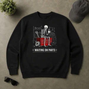 Hot Pretty Waiting On Parts Skeleton Mechanic Humor Sweater