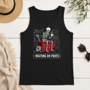 Hot Pretty Waiting On Parts Skeleton Mechanic Humor Tank Top