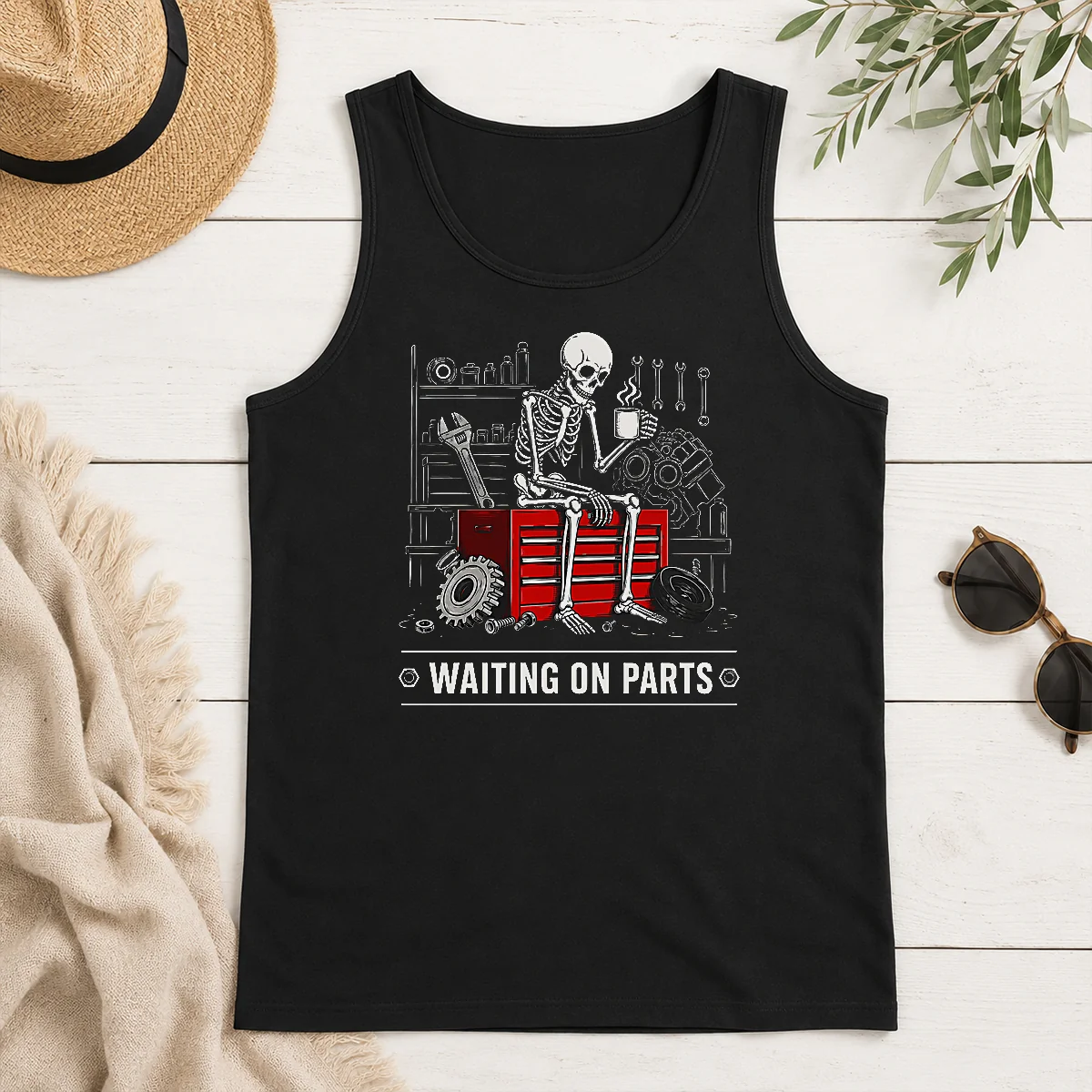 Hot Pretty Waiting On Parts Skeleton Mechanic Humor Tank Top Hot Pretty Waiting On Parts Skeleton Mechanic Humor Tank Top