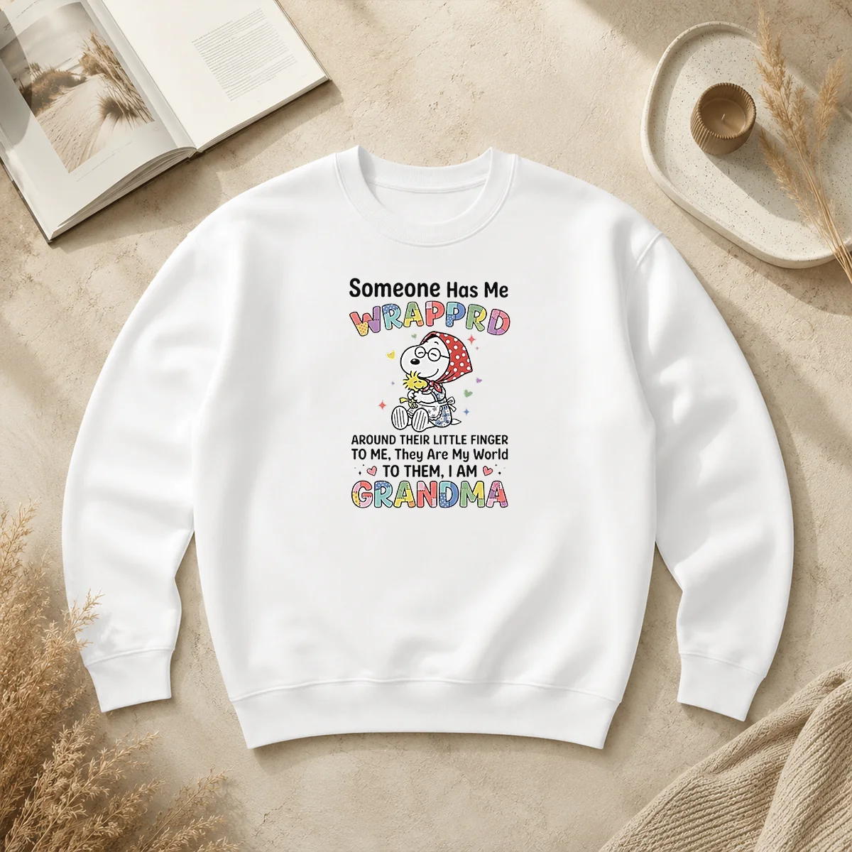 Hot Snoopy Woodstock Peanuts Someone Has Me Wrapprd Around Their Little Finger I Am Grandma Sweater Hot Snoopy Woodstock Peanuts Someone Has Me Wrapprd Around Their Little Finger I Am Grandma Sweater
