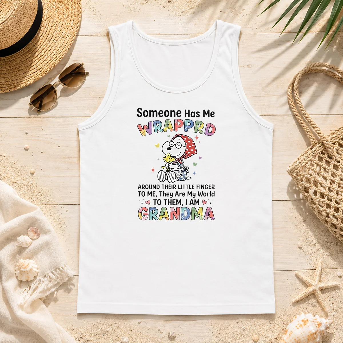 Hot Snoopy Woodstock Peanuts Someone Has Me Wrapprd Around Their Little Finger I Am Grandma Tank Top Hot Snoopy Woodstock Peanuts Someone Has Me Wrapprd Around Their Little Finger I Am Grandma Tank Top