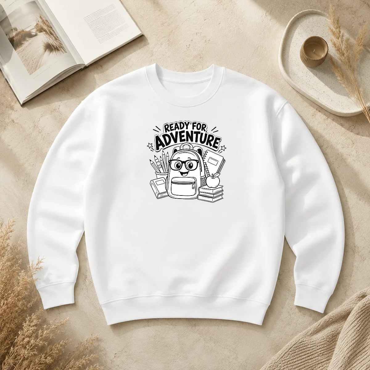 Hot Top Back To School Adventure Line Art Sweater Hot Top Back To School Adventure Line Art Sweater