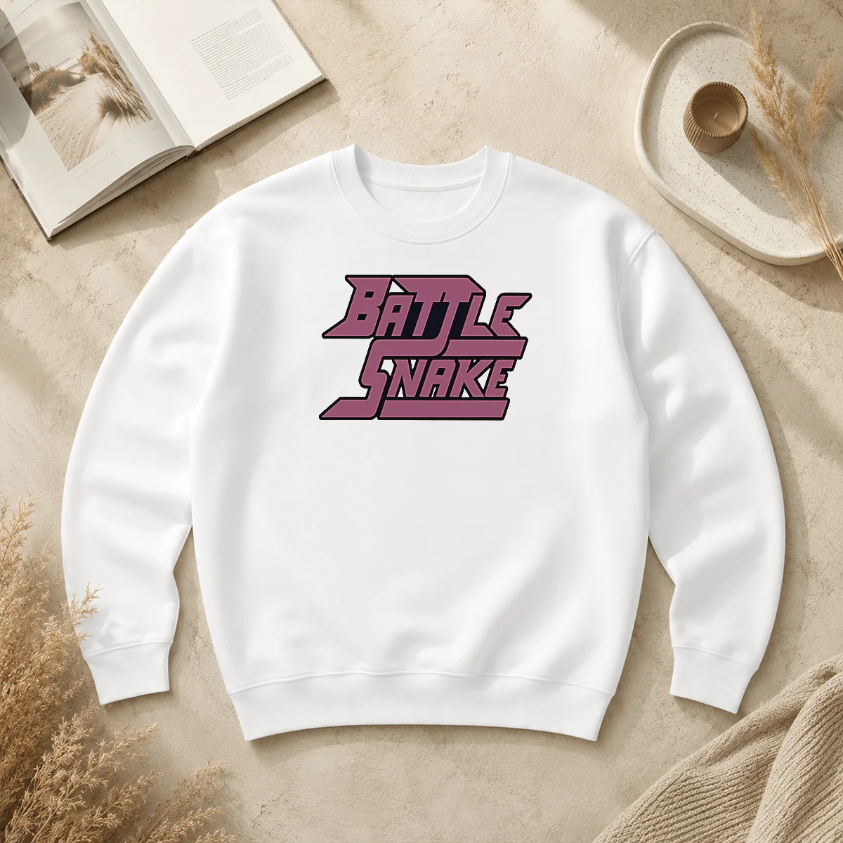 Hot Top Battle Snake Logo Text Sweater Hot Top Battle Snake Logo Text Sweater featuring a bold snake logo and text on a cozy pullover garment