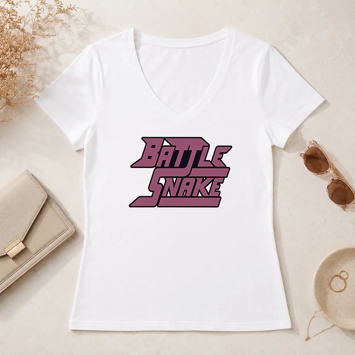 Hot Top Battle Snake Logo Text V-Neck Shirt Hot Top Battle Snake Logo Text V-Neck Shirt