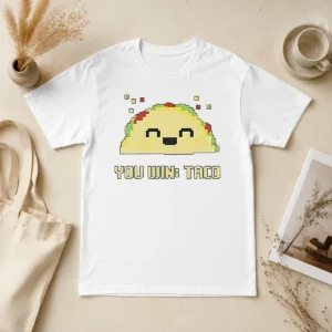 Hot You Win Taco Pixel Art Gaming Cute Retro