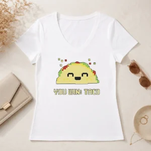 Hot You Win Taco Pixel Art Gaming Cute Retro V-Neck Shirt